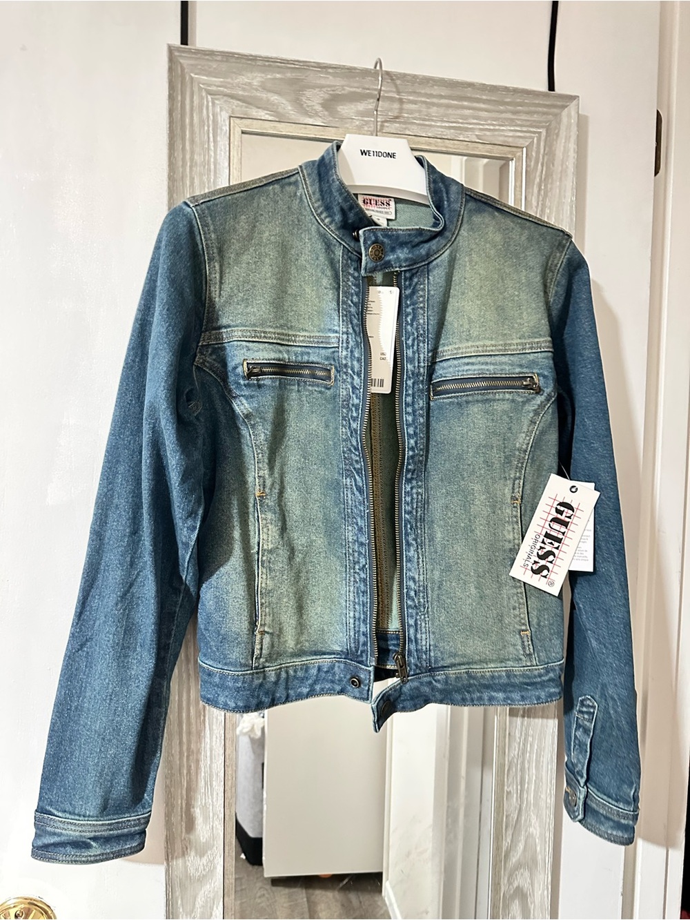 Guess Women's Blue Denim Zip-Front Jacket